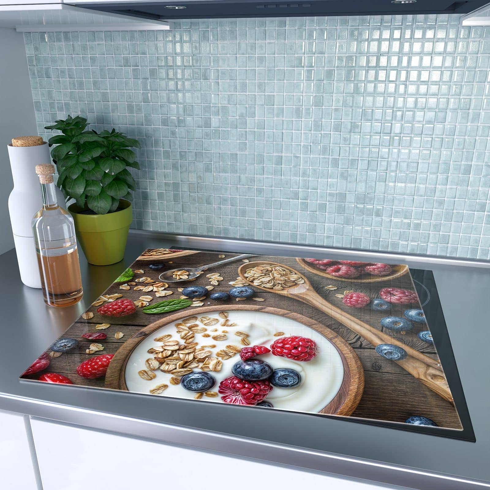 1-teilige Ceranfeld Abdeckplatten mit Beeriges Müsli-Motiv auf dem Ceranfeld