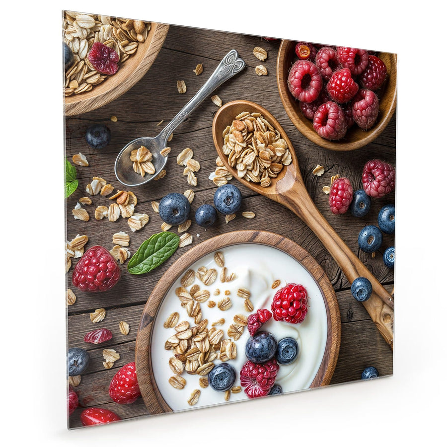 Maße Küchenrückwand Joghurt mit Beeren aus Glas
