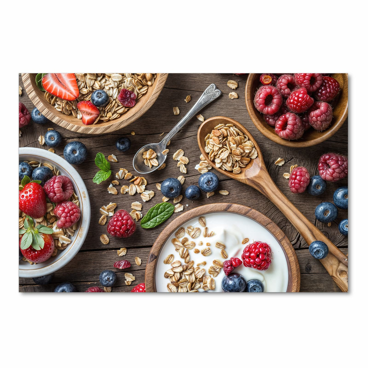 Geräuschdämpfender Küchenteppich mit Motiv Beeriges Müsli in Frontansicht