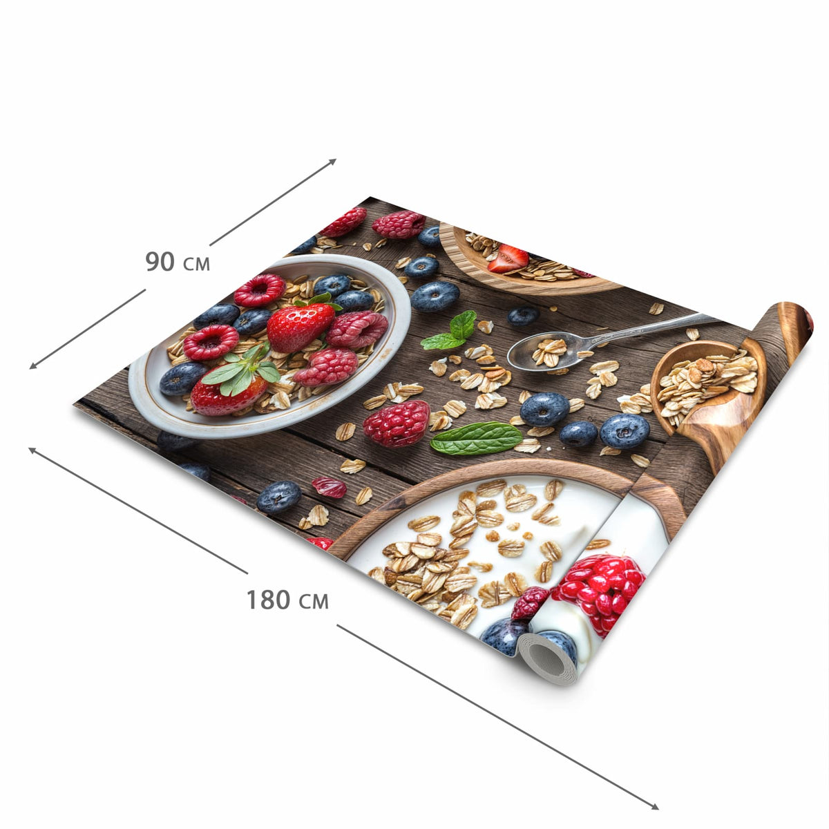 Langlebiger Läufer Eingangsbereich mit Motiv Beeriges Müsli in der Größe 80x300 cm