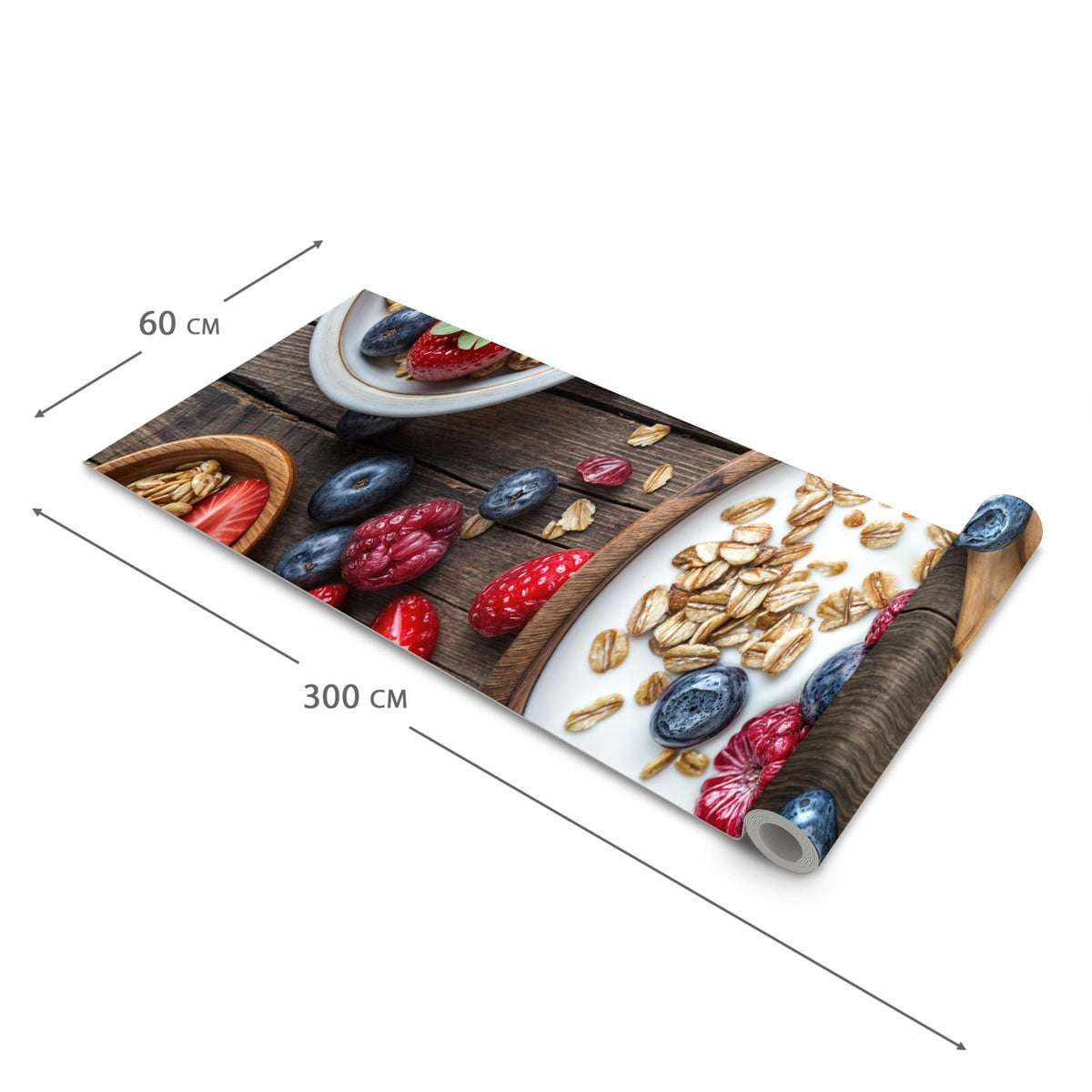 UV-beständiger Küchenläufer mit Motiv Beeriges Müsli in der Grösse 80x300 cm