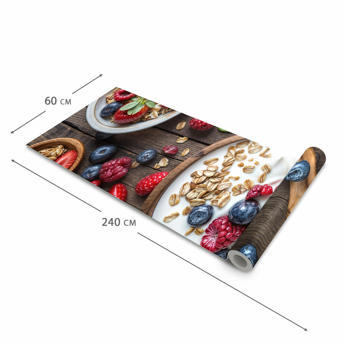Geräuschdämpfender Küchenvorleger mit Motiv Beeriges Müsli in der Größe 80x300 cm