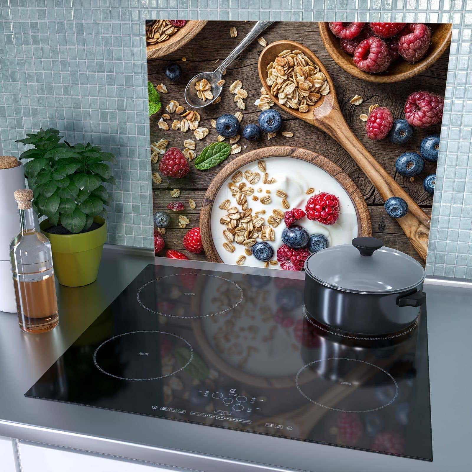 1-teilige Herdabdeckplatten für den Herd mit Beeriges Müsli-Motiv als Spritzschutz