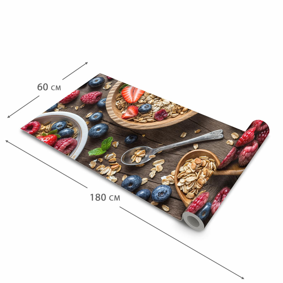Zeitsparender Küchenläufer mit Motiv Beeriges Müsli in der Grösse 80x300 cm