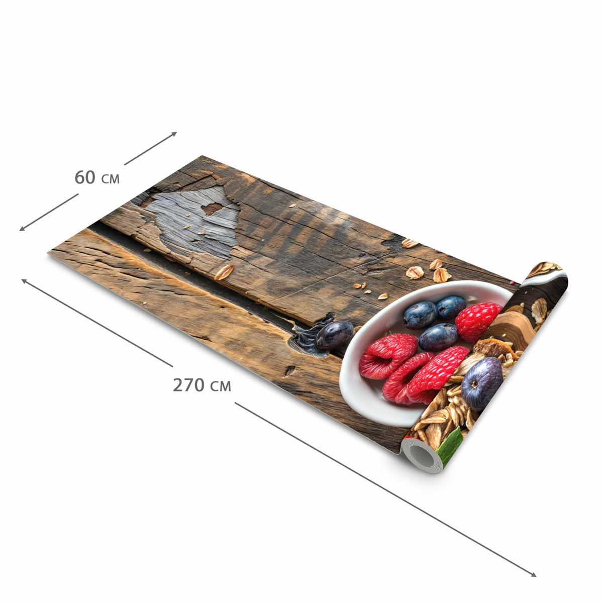 Strapazierfähiger Küchenläufer mit Motiv Frühstück Müsli in der Grösse 80x280 cm