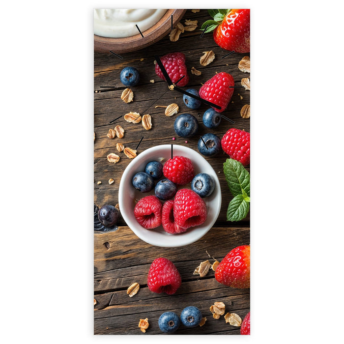 Wanduhr Frühstück Müsli aus Glas – Hochformat 30 × 60 cm mit Ziffernblatt Linie