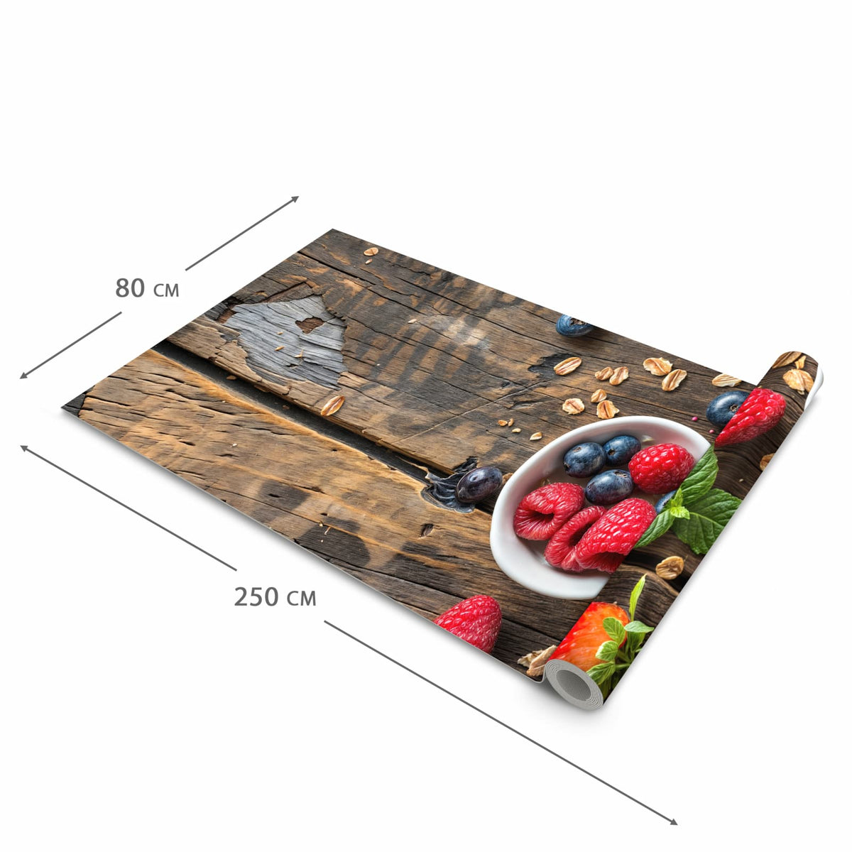 Feuchtigkeitsresistenter Teppich für die Küche mit Motiv Frühstück Müsli in der Grösse 80x280 cm