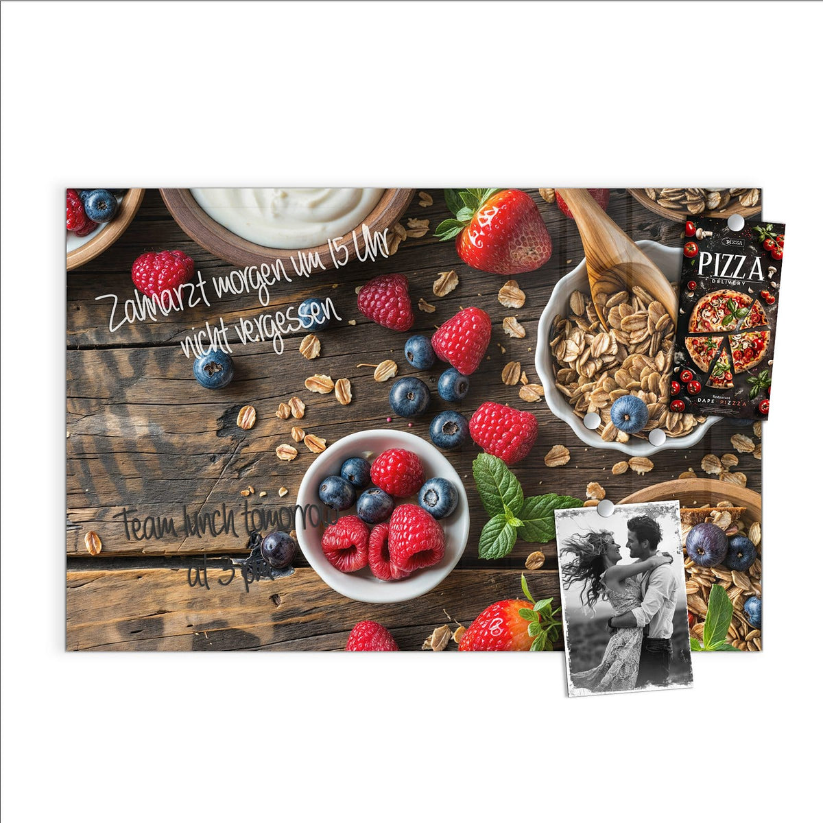 Beschreiben, abwischen, anheften – Magnettafel - Müsli und Joghurt