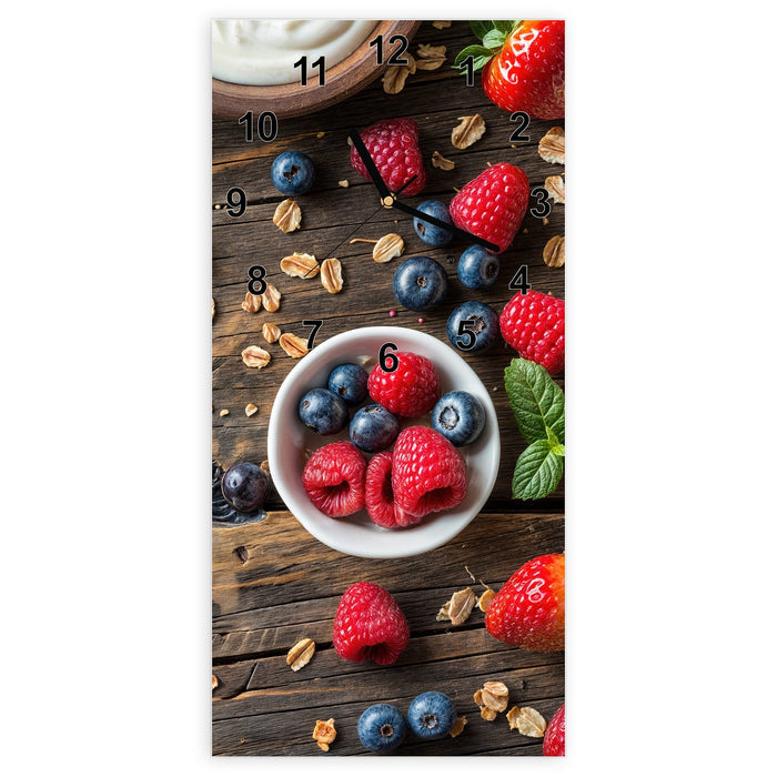 Wanduhr Frühstück Müsli aus Glas – Hochformat 30 × 60 cm mit Ziffernblatt Modern