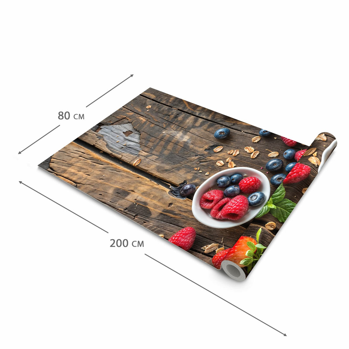 Rutschfester Küchenteppich mit Motiv Frühstück Müsli in der Grösse 80x280 cm