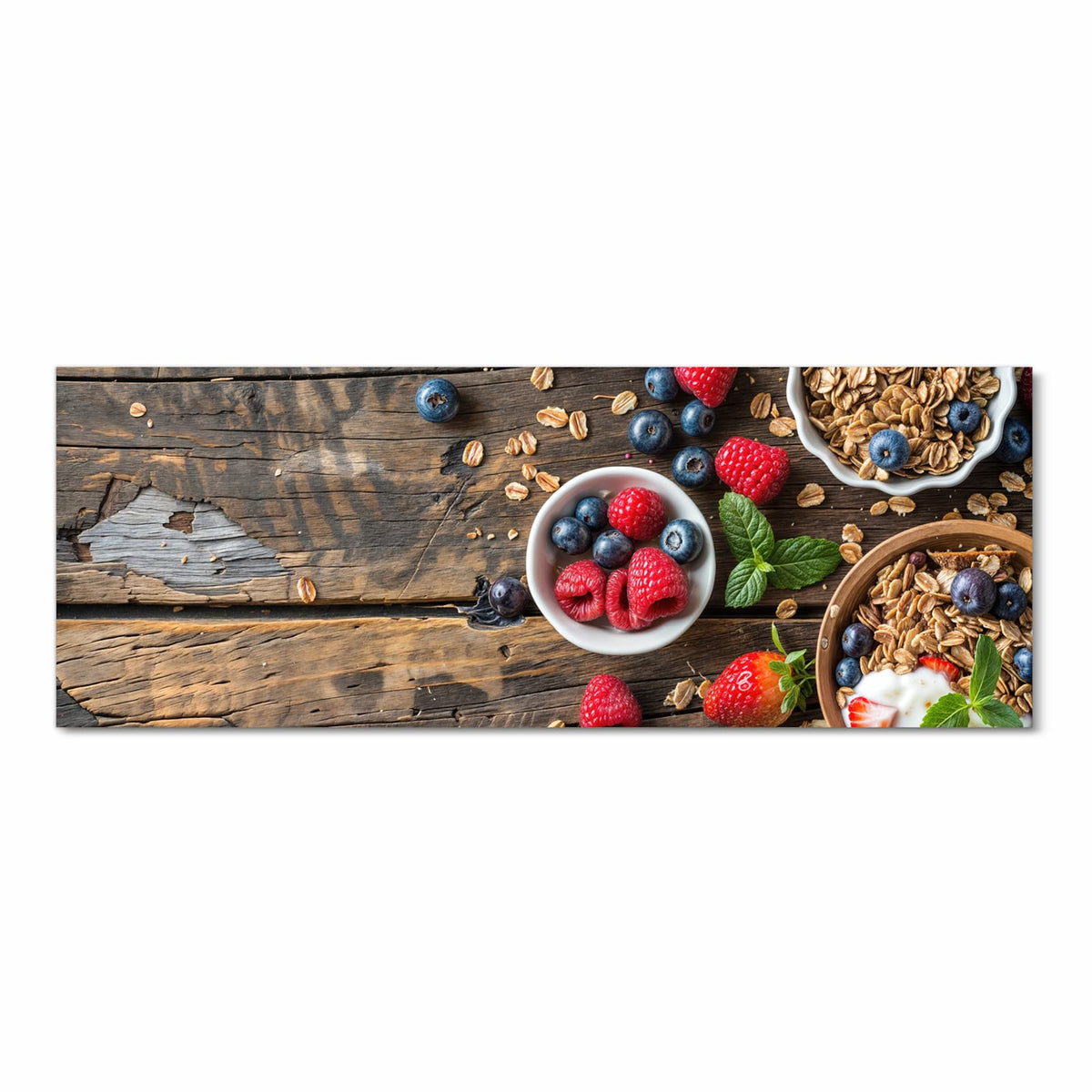Bodenschonender Küchenteppich mit Motiv Frühstück Müsli in Frontansicht