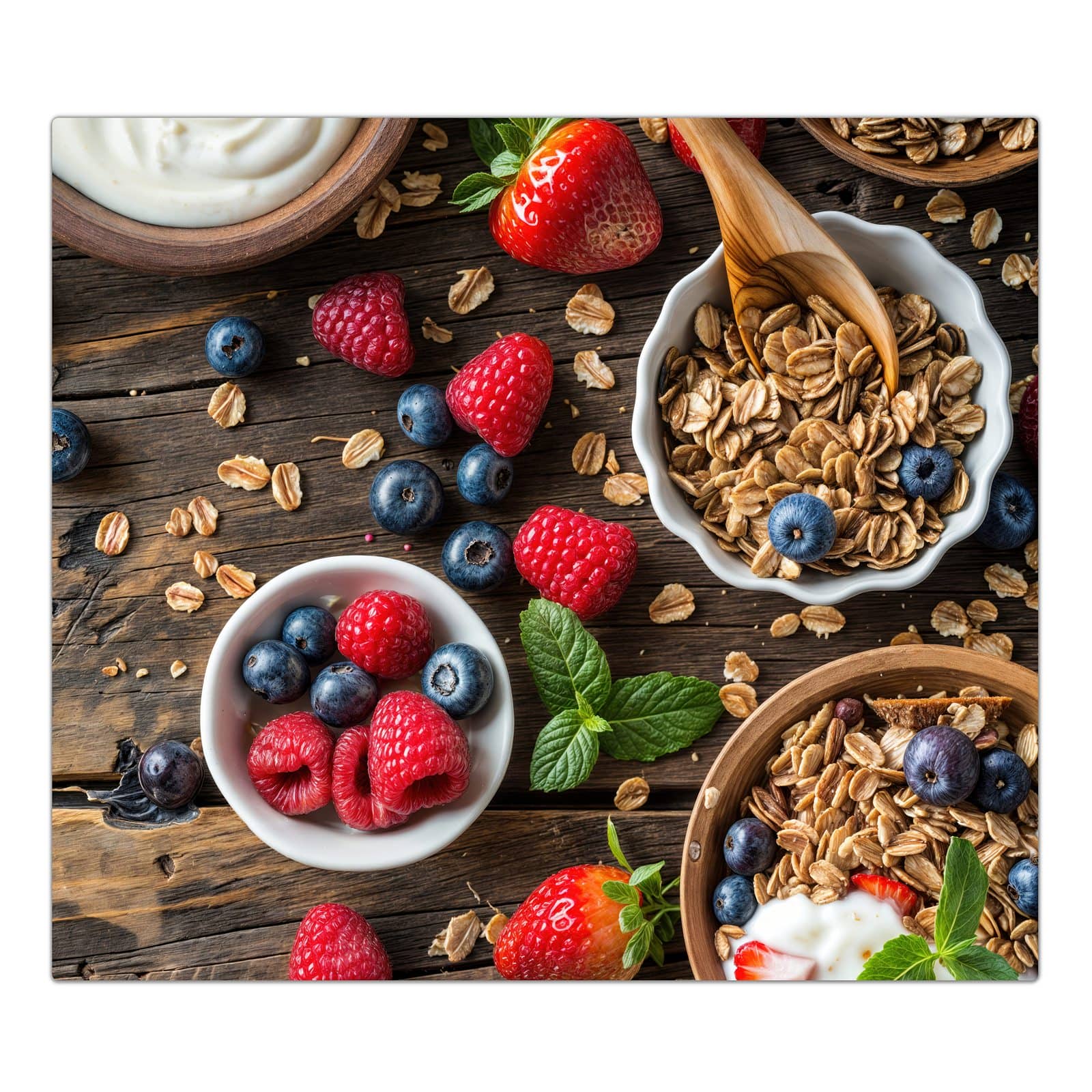 1-teilige Herdabdeckplatte mit Frühstück Müsli-Motiv in der Frontansicht #grösse_1-Teilig (60x52cm)