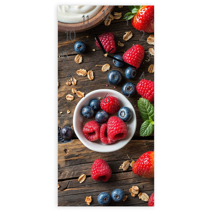 Wanduhr Frühstück Müsli aus Glas – Hochformat 30 × 60 cm mit Ziffernblatt Elegant
