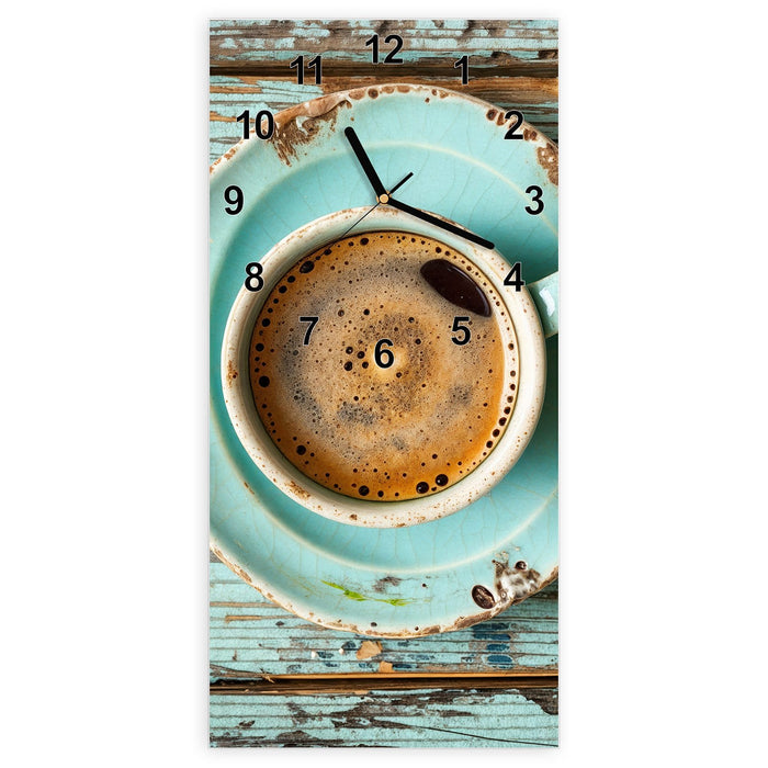 Wanduhr Tasse und Lavendel aus Glas – Hochformat 30 × 60 cm mit Ziffernblatt Modern