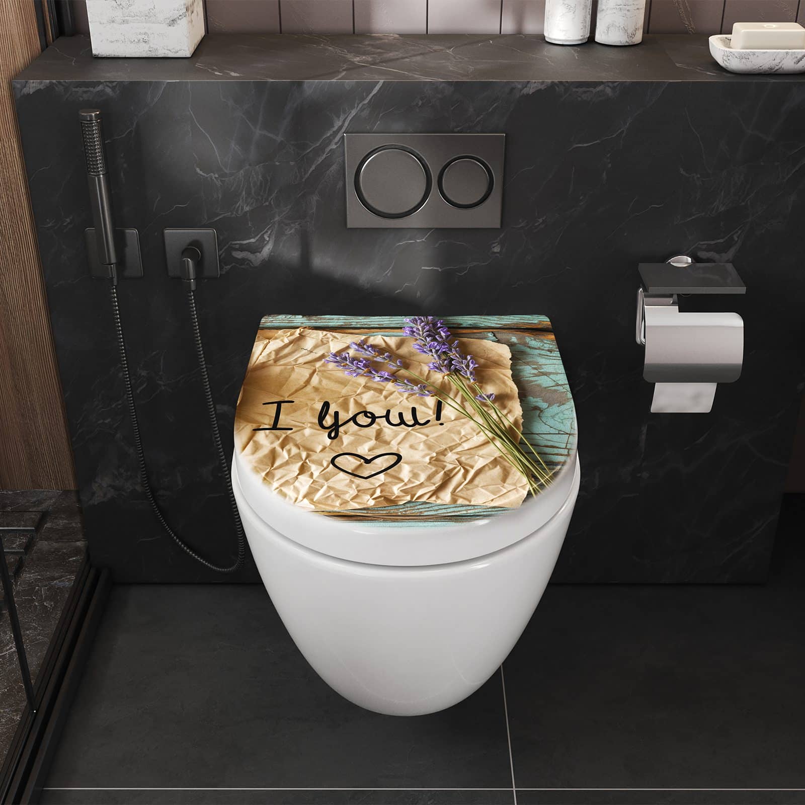 WC-Sitz mit Absenkautomatik Tasse und Lavendel