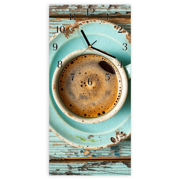Wanduhr Tasse und Lavendel aus Glas – Hochformat 30 × 60 cm mit Ziffernblatt Klassisch