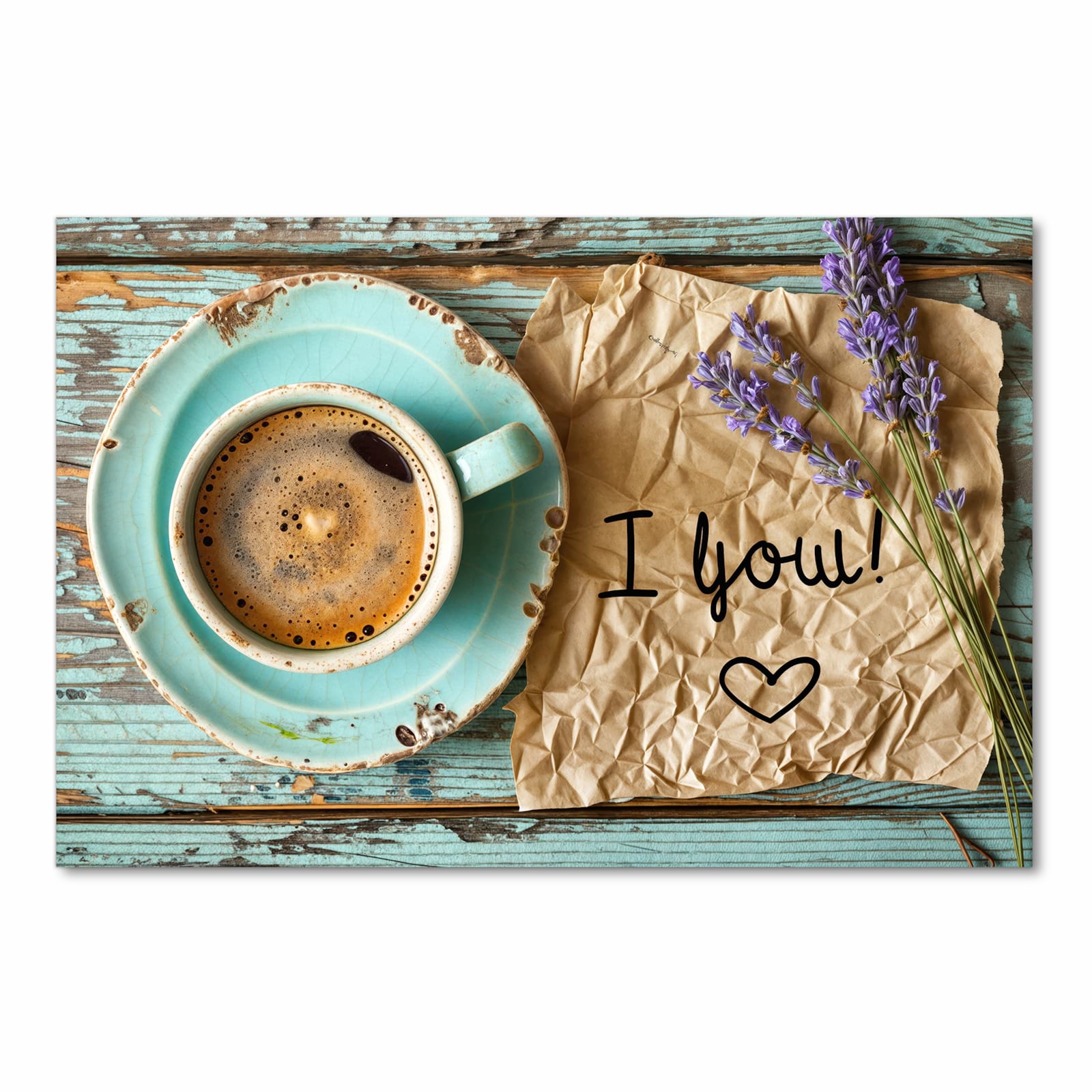 Schmutzabweisender rutschfester Küchenteppich mit Motiv Tasse und Lavendel in Frontansicht