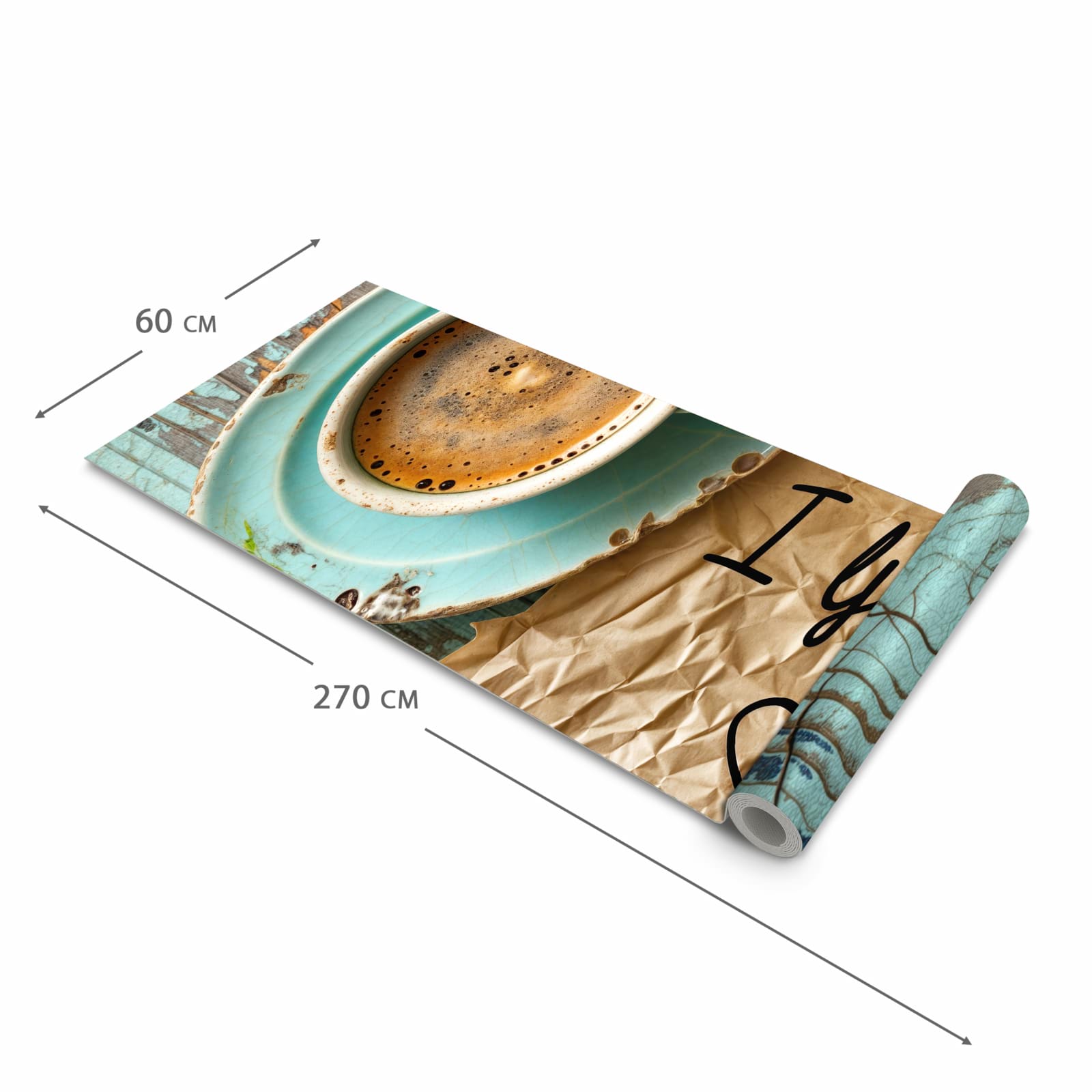 Komfortabler Küchenläufer mit Motiv Tasse und Lavendel in der Grösse 80x280 cm
