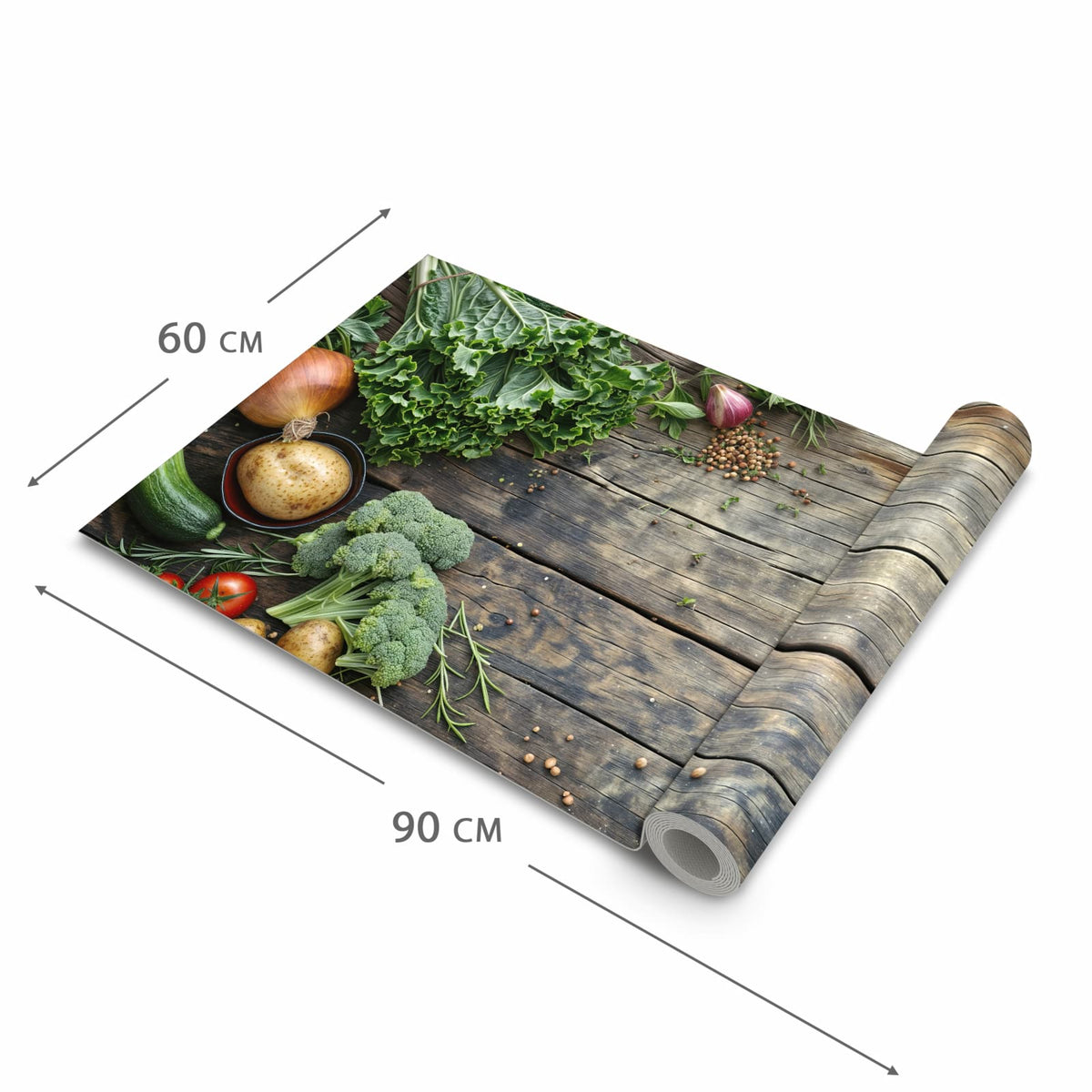 Feuchtigkeitsresistenter Küchenteppich mit Motiv Gemüse von Frisches in der Grösse 80x250 cm