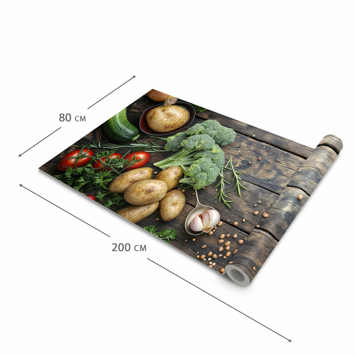 Bodenschonender waschbarer Küchenteppich mit Motiv Gemüse von Frisches in der Grösse 80x250 cm