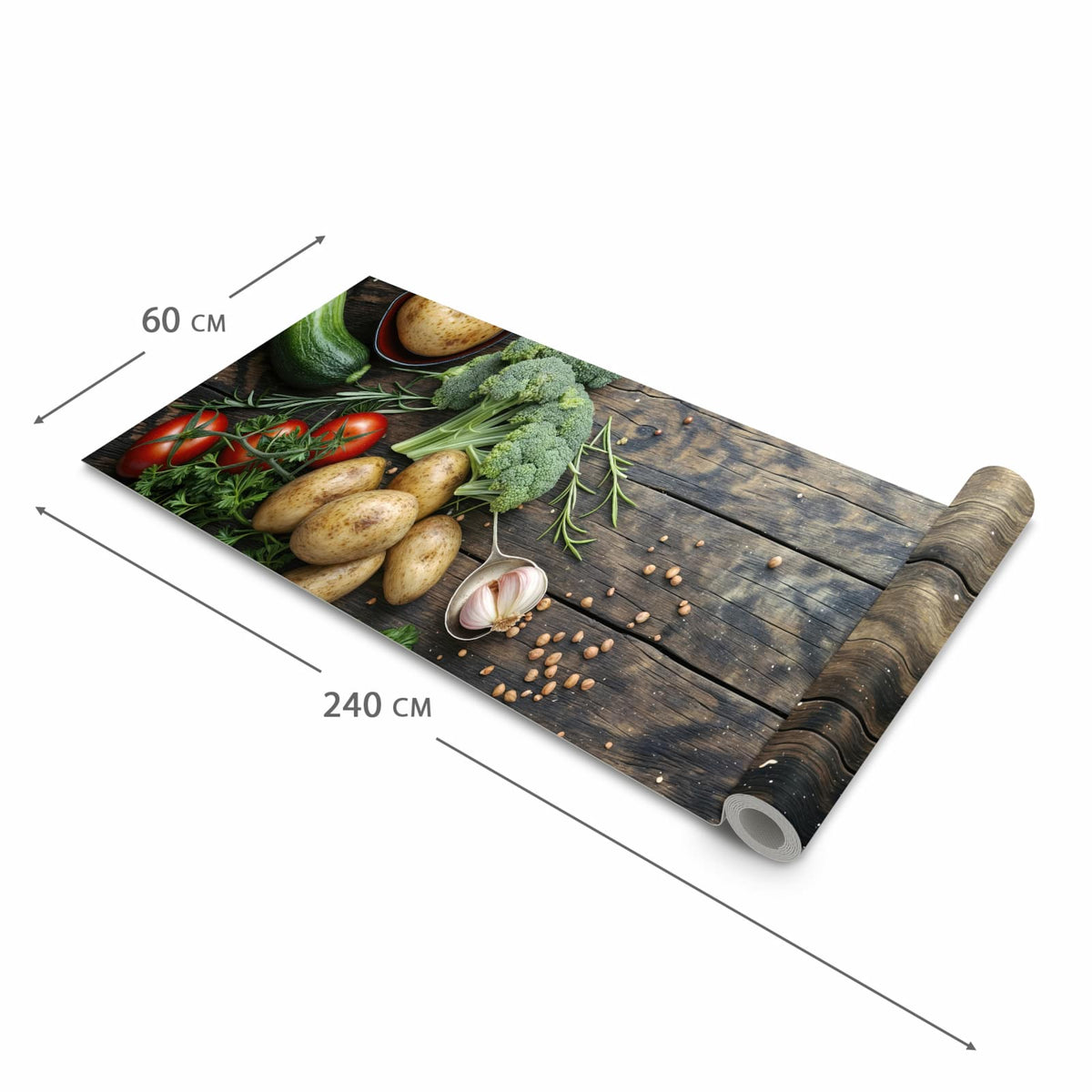 Waschbarer rutschfester Küchenteppich mit Motiv Gemüse von Frisches in der Größe 80x250 cm