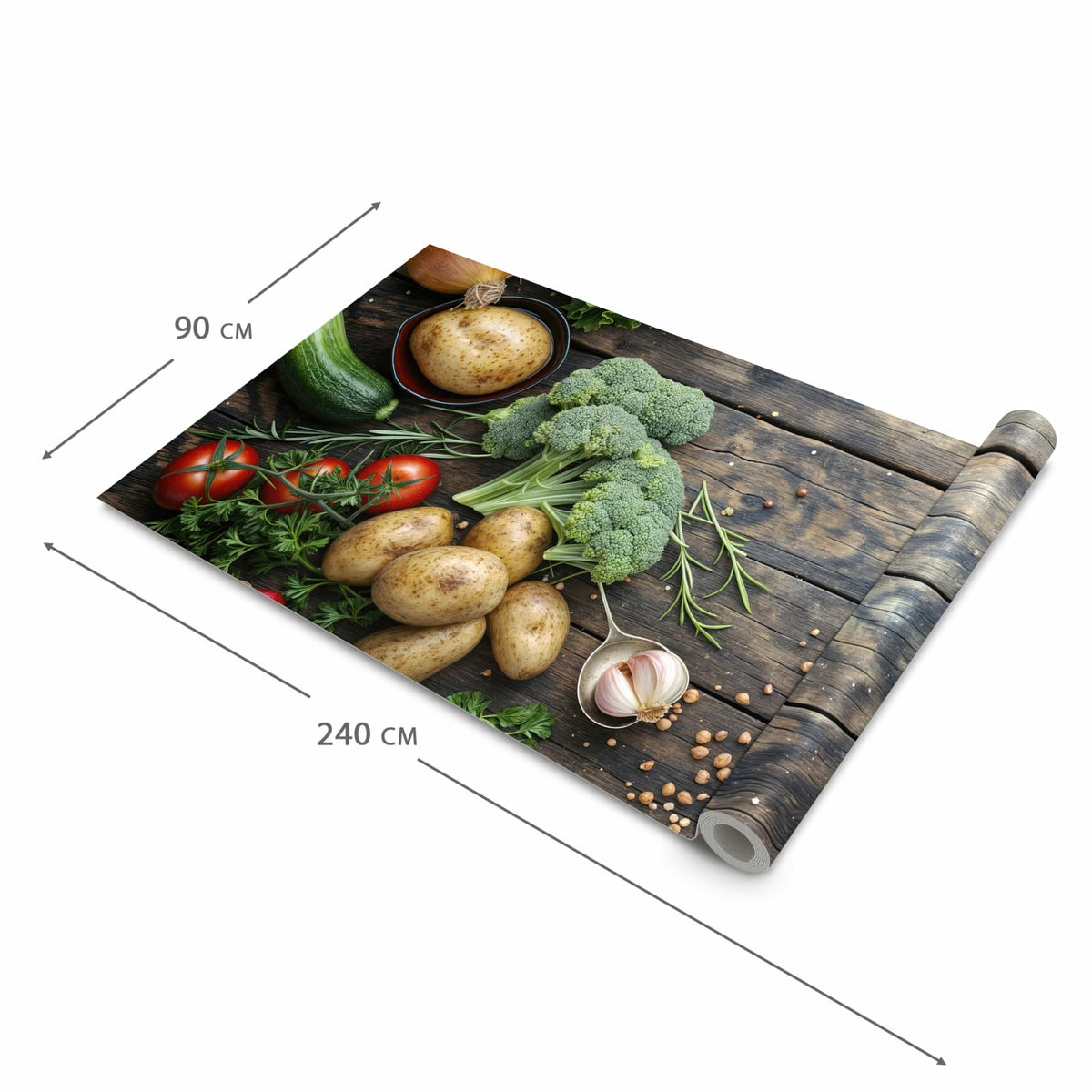 Waschbarer Küchenteppich mit Motiv Gemüse von Frisches in der Grösse 80x280 cm für sichere Aufbewahrung