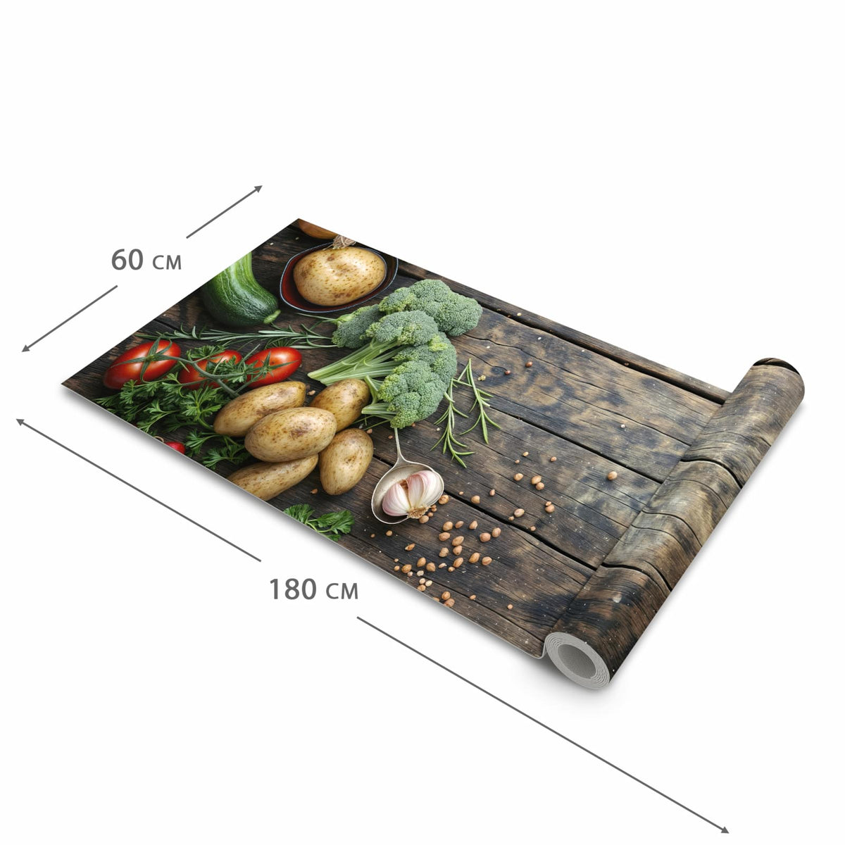 Strapazierfähiger waschbarer Teppich Esstisch mit Motiv Gemüse von Frisches in der Größe 80x250 cm