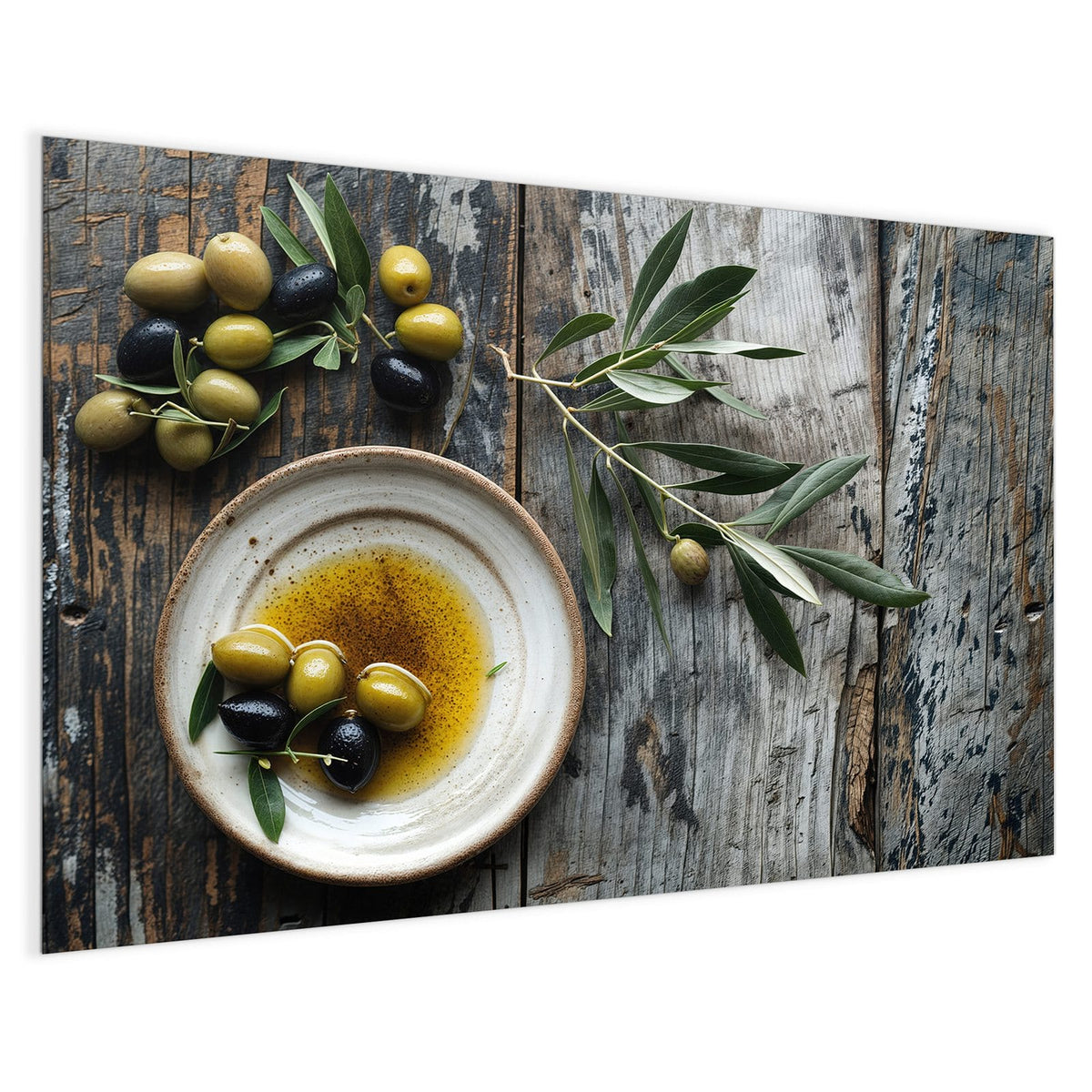 4 mm Glas statt lackiertem Blech – Magnettafel - Oliven und Olivenöl