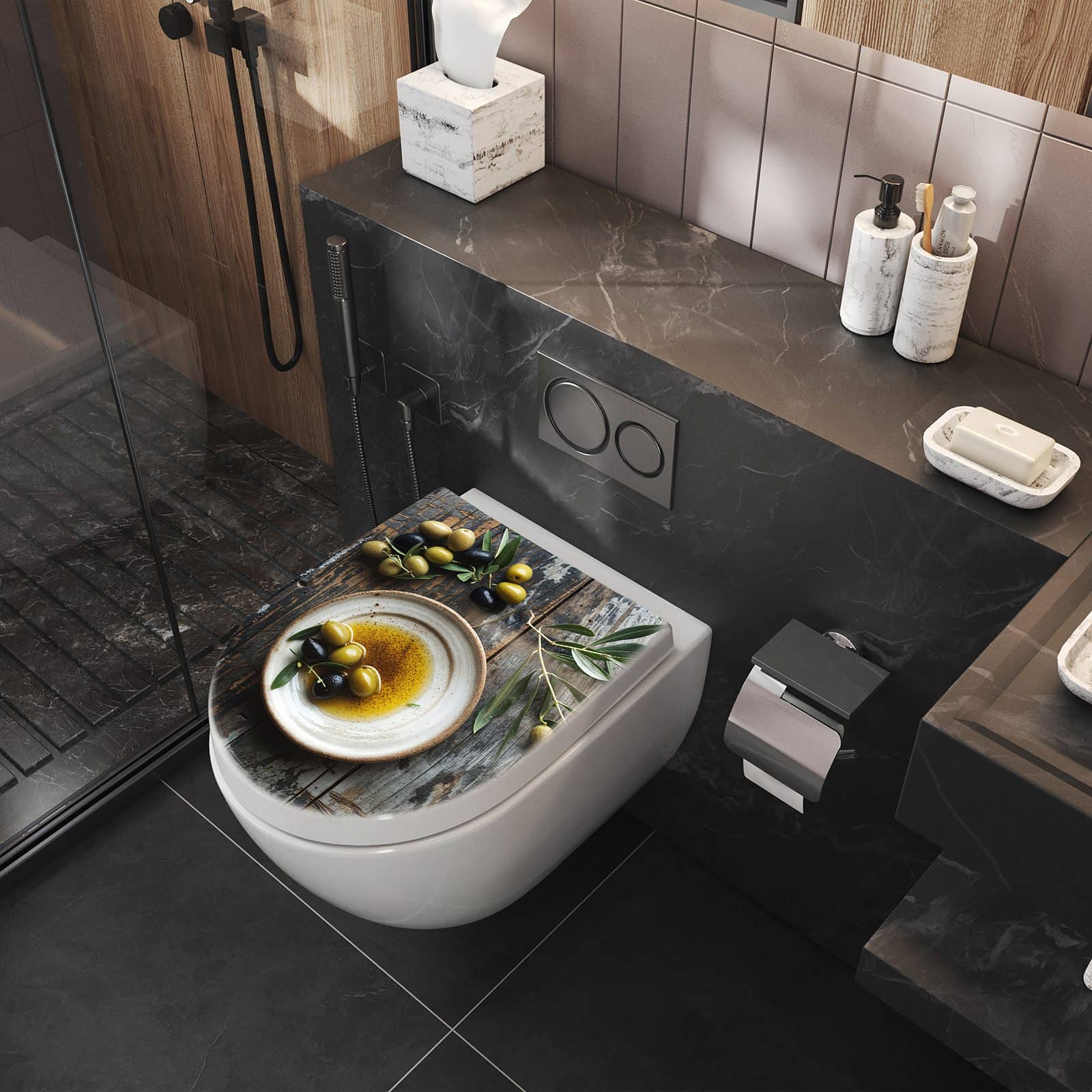 WC-Sitz mit Absenkautomatik Oliven auf Teller