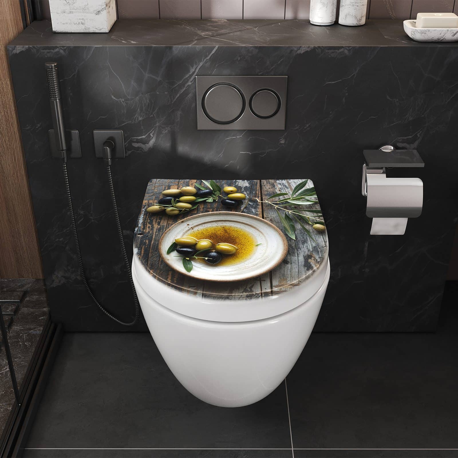 WC-Sitz mit Absenkautomatik Oliven auf Teller