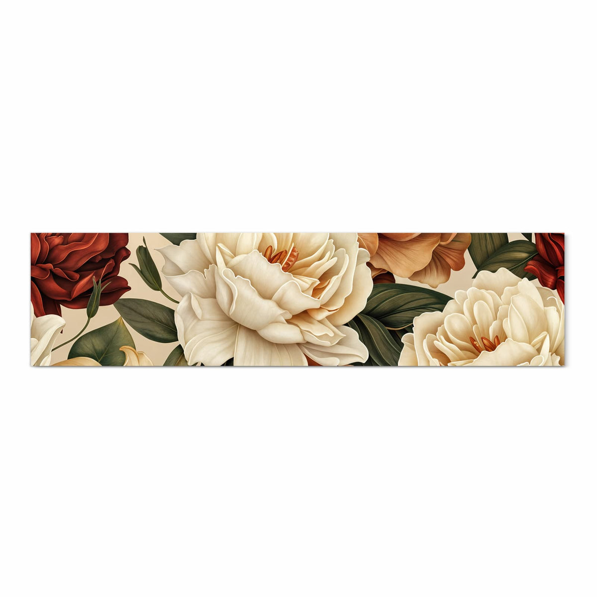 Küchenteppich mit Motiv Sanfte Blumenpracht in Frontansicht für sicheres Aufbewahren