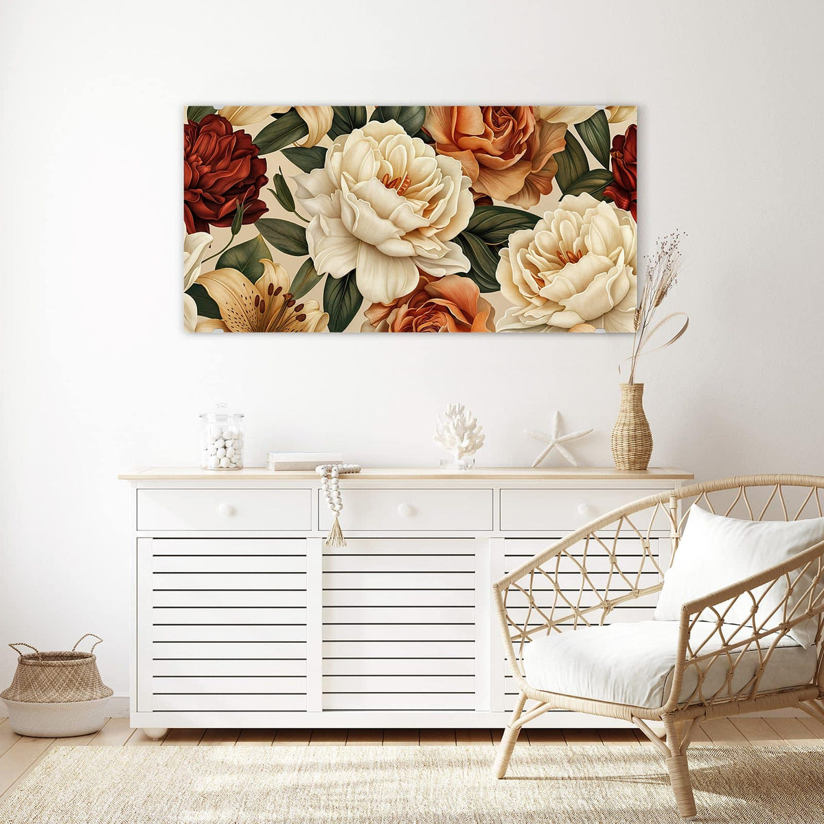 Echtglas, 4 mm – kein Acryl, keine Folie – Wandbild - Rosen in Terrakotta - Querformat