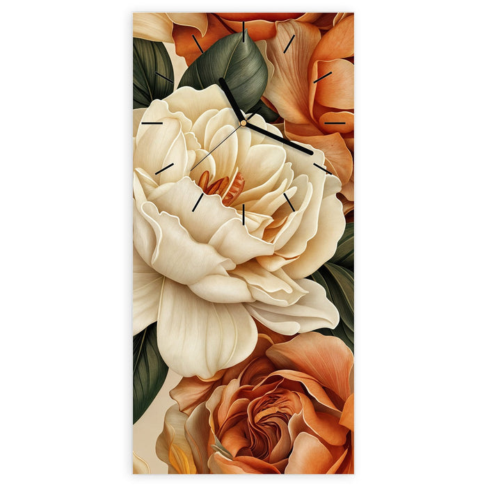 Wanduhr Sanfte Blumenpracht aus Glas – Hochformat 30 × 60 cm mit Ziffernblatt Linie