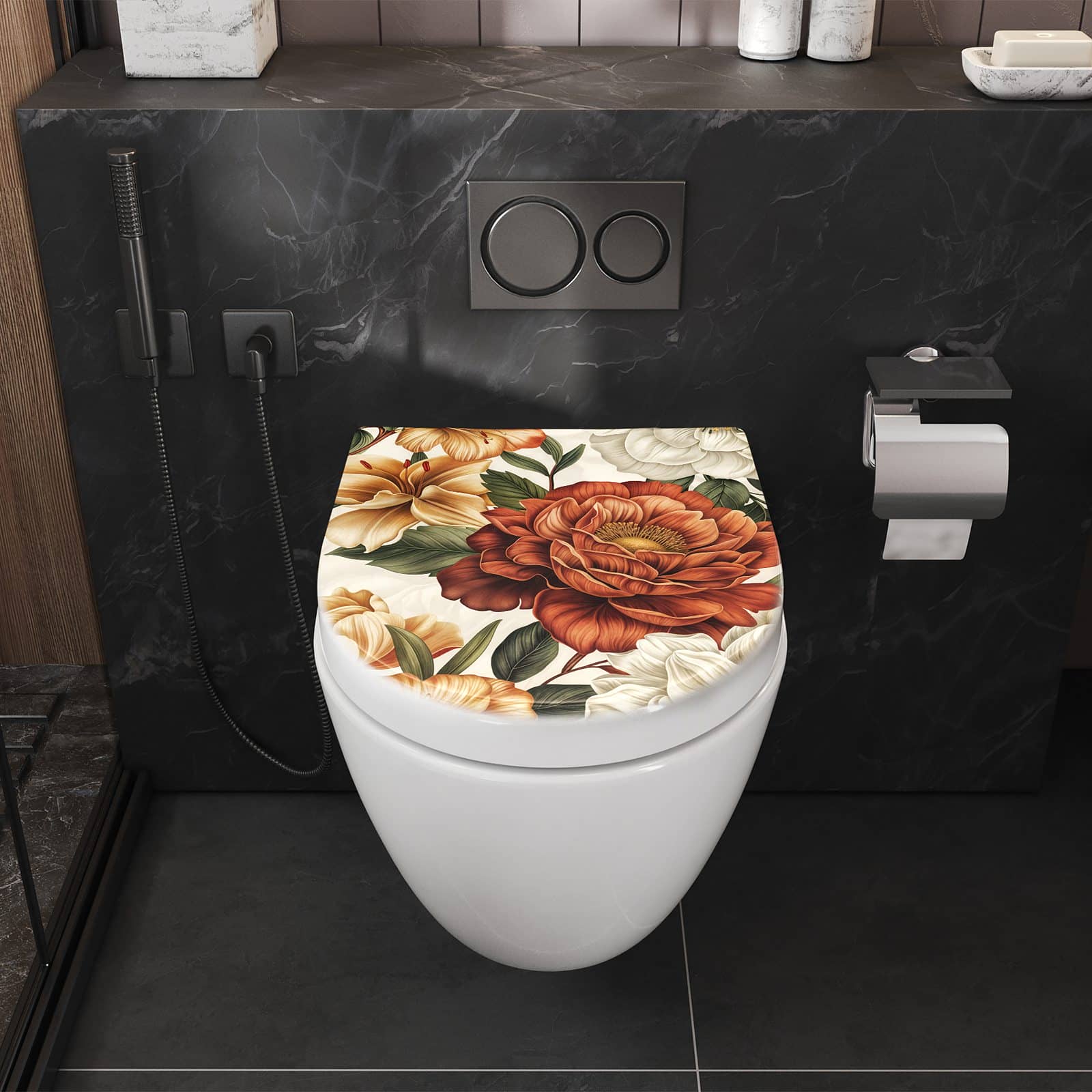 WC-Sitz mit Absenkautomatik Blumenmuster Vintage