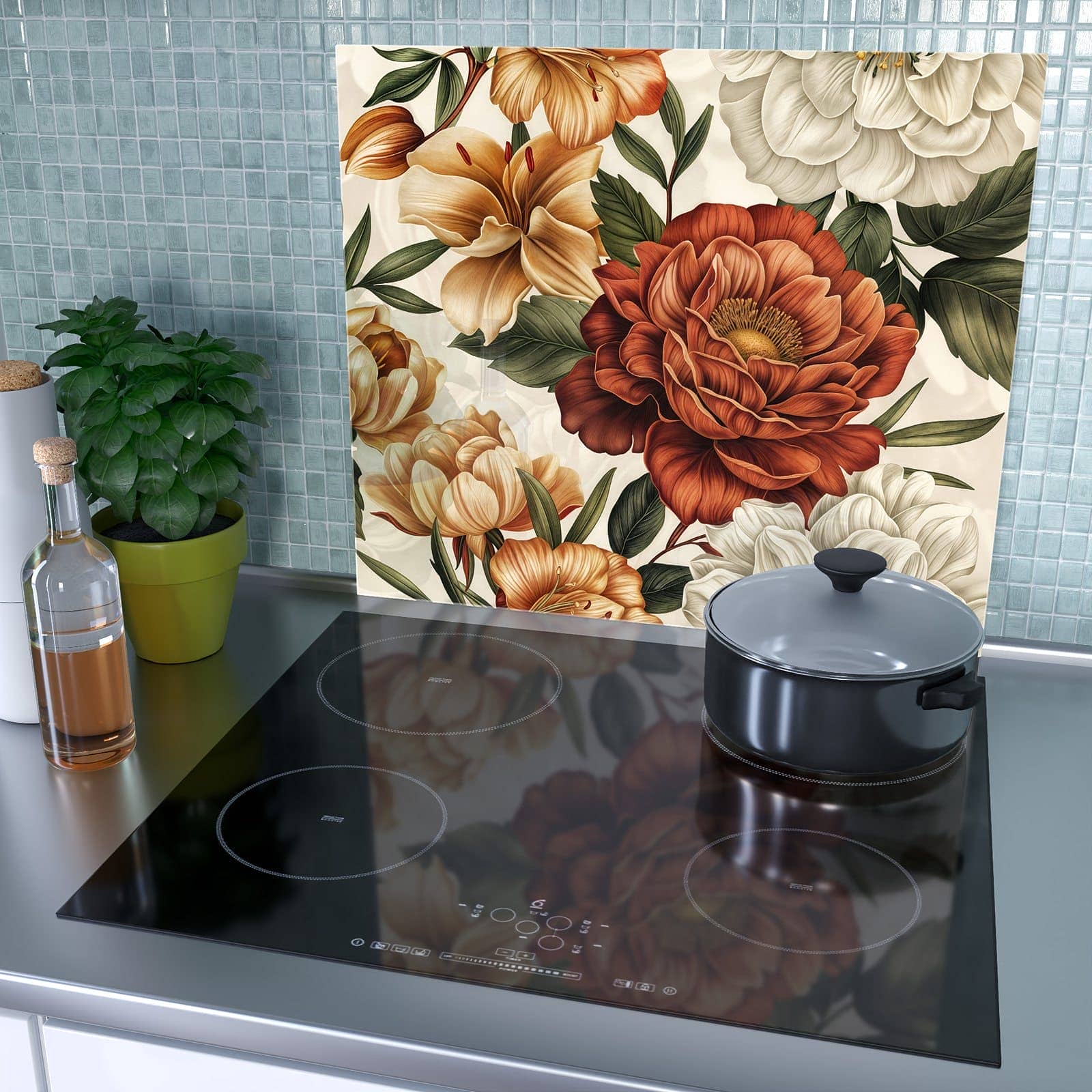 1-teilige Herdabdeckplatten für den Herd mit Blumenmuster Vintage-Motiv als Spritzschutz