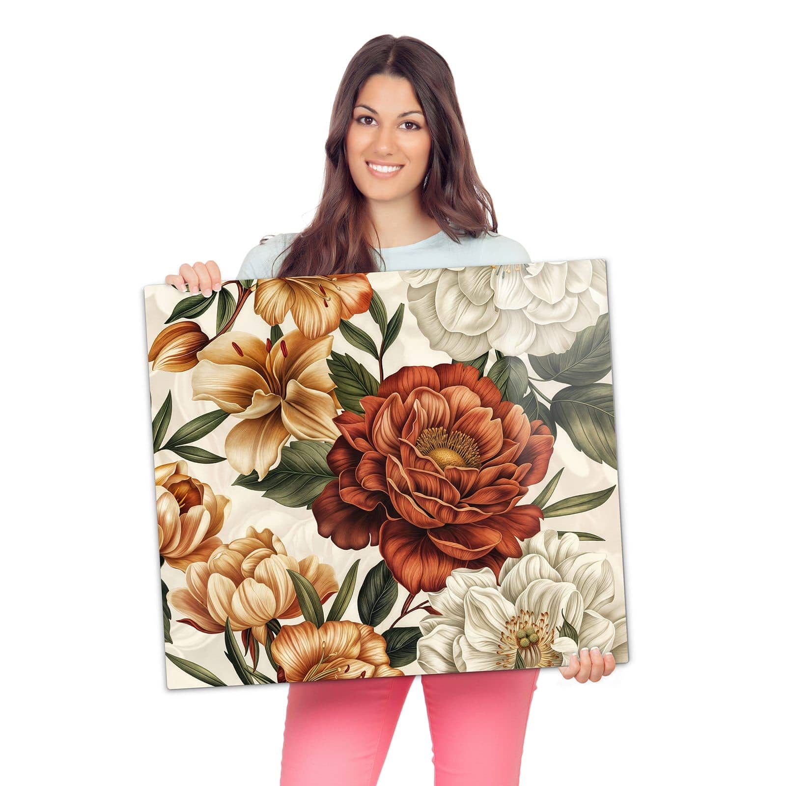 Herdabdeckplatte mit Blumenmuster Vintage-Motiv wird zur Größendarstellung gehalten