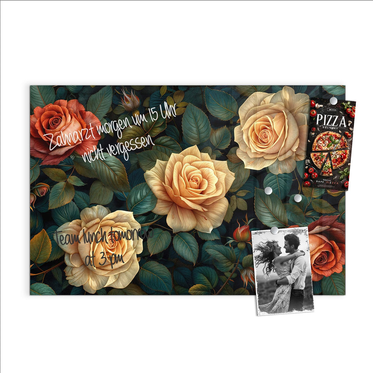 Beschreiben, abwischen, anheften – Magnettafel - Rosen in Apricot