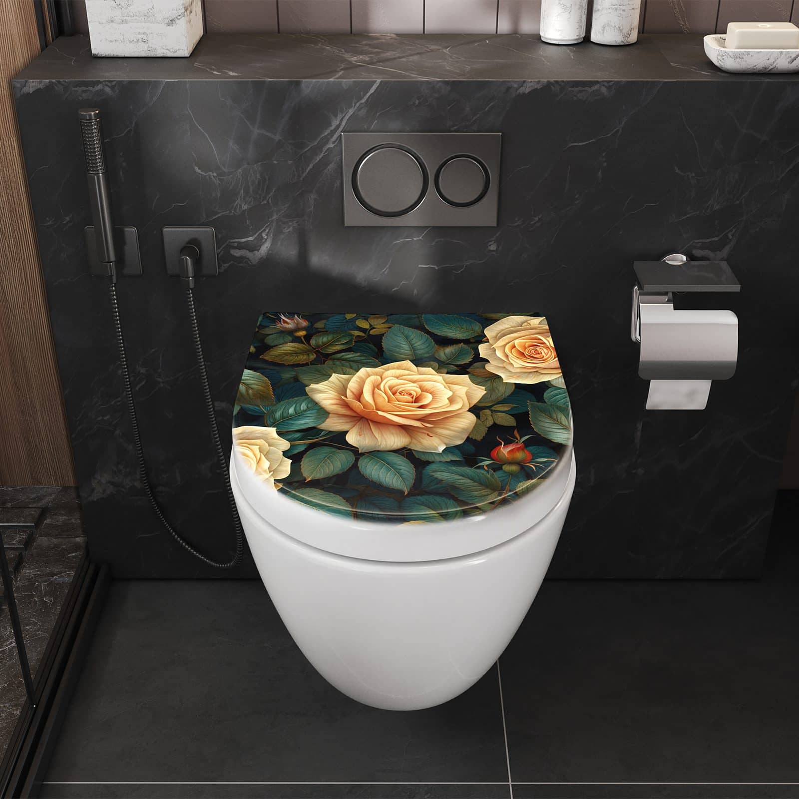 WC-Sitz mit Absenkautomatik Rosenmuster Blumen