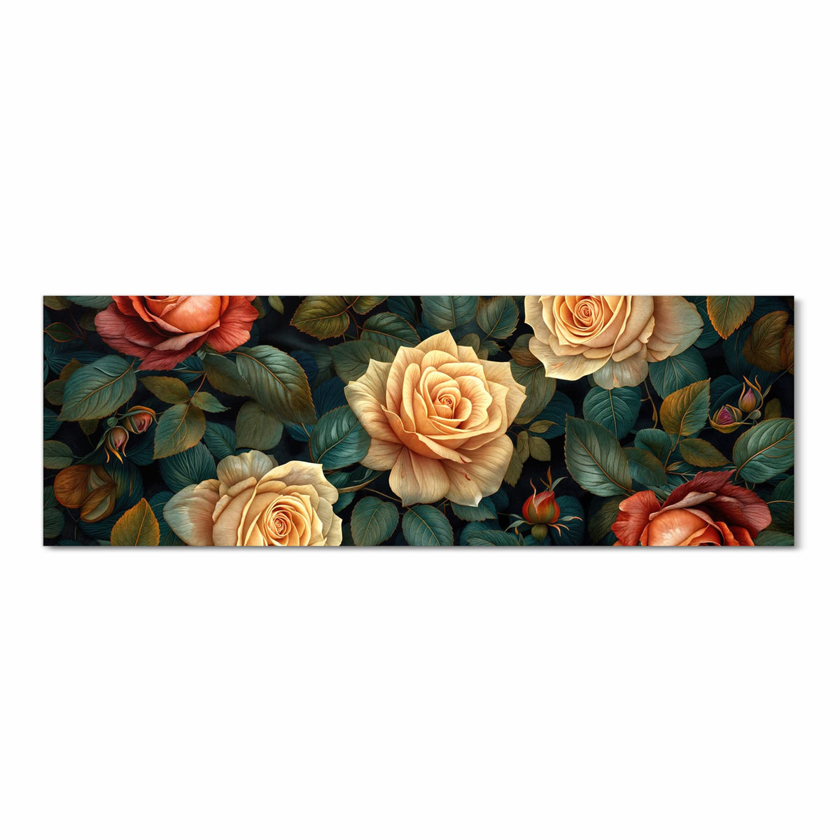 Rutschfester Küchenteppich mit Motiv Rosenmuster Blumen in Frontansicht für Trittkomfort