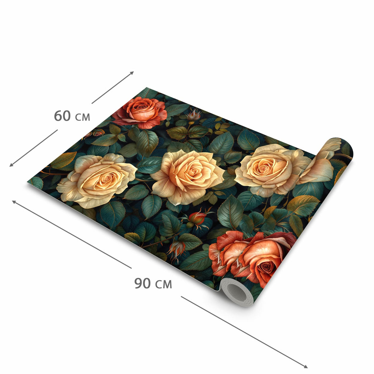 Farbbeständiger Küchenteppich mit Motiv Rosenmuster Blumen in der Grösse 80x200 cm