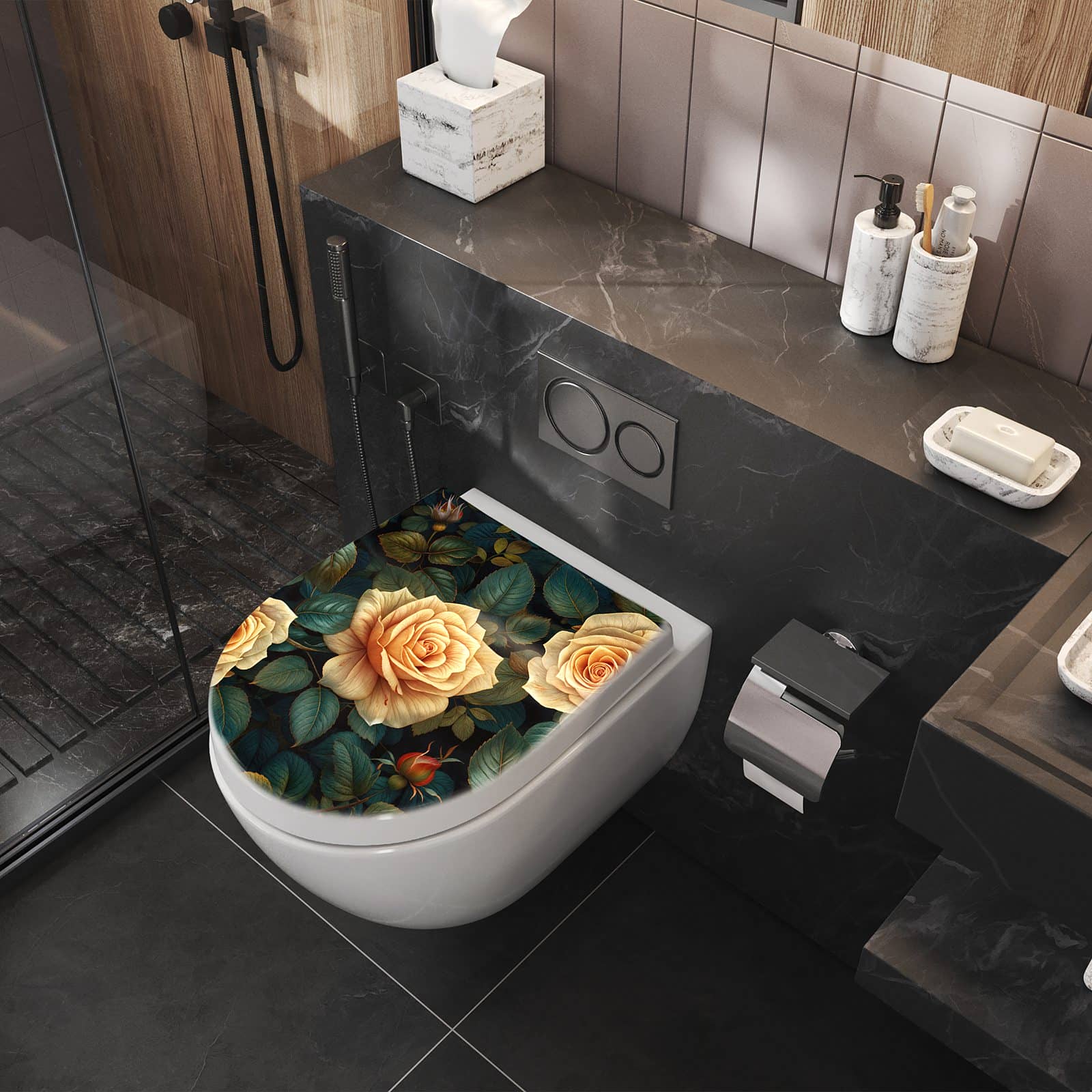 WC-Sitz mit Absenkautomatik Rosenmuster Blumen