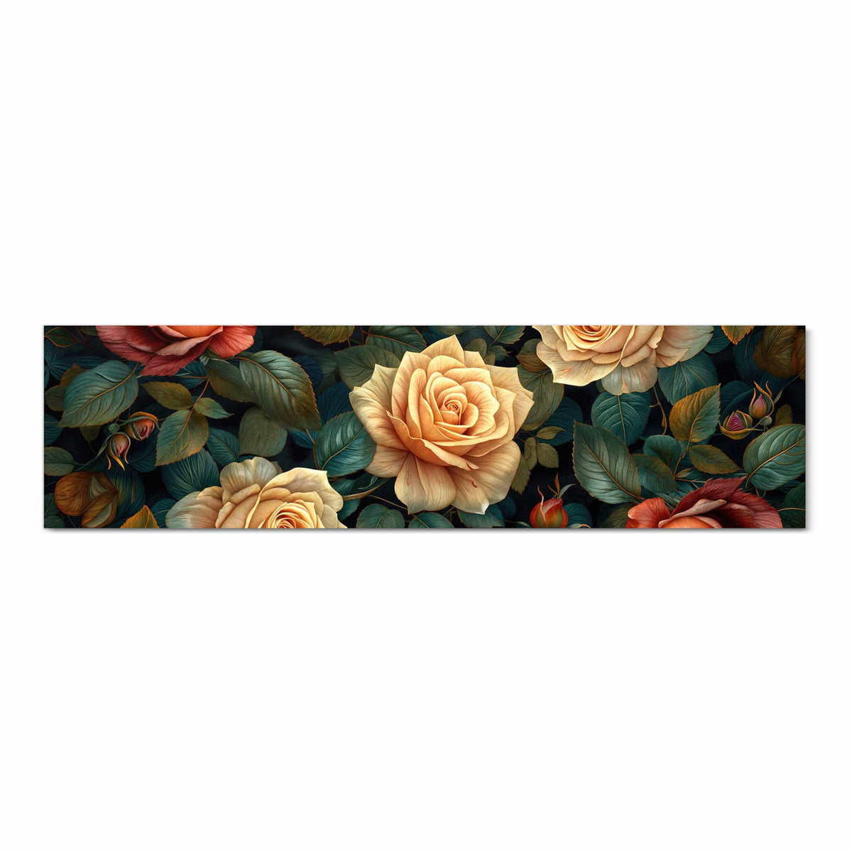 Pflegeleichter Küchenläufer mit Motiv Rosenmuster Blumen in Frontansicht