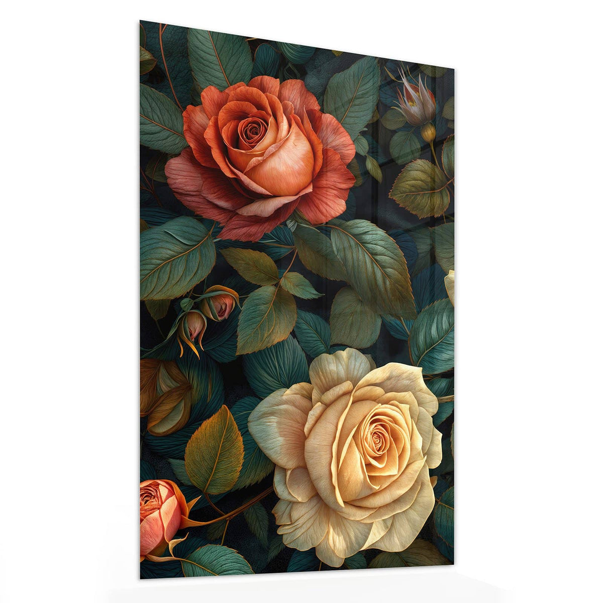11 Größen – von 30 × 60 bis 60 × 150 cm – Wandbild - Rosen in Apricot - Hochformat