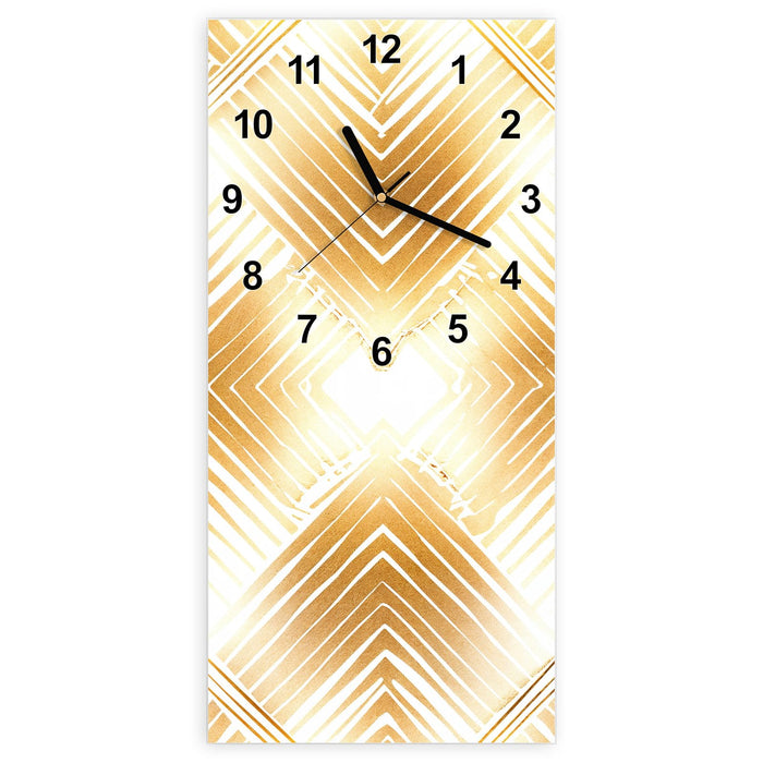 Wanduhr Goldenes Dreiecksmuster aus Glas – Hochformat 30 × 60 cm mit Ziffernblatt Modern
