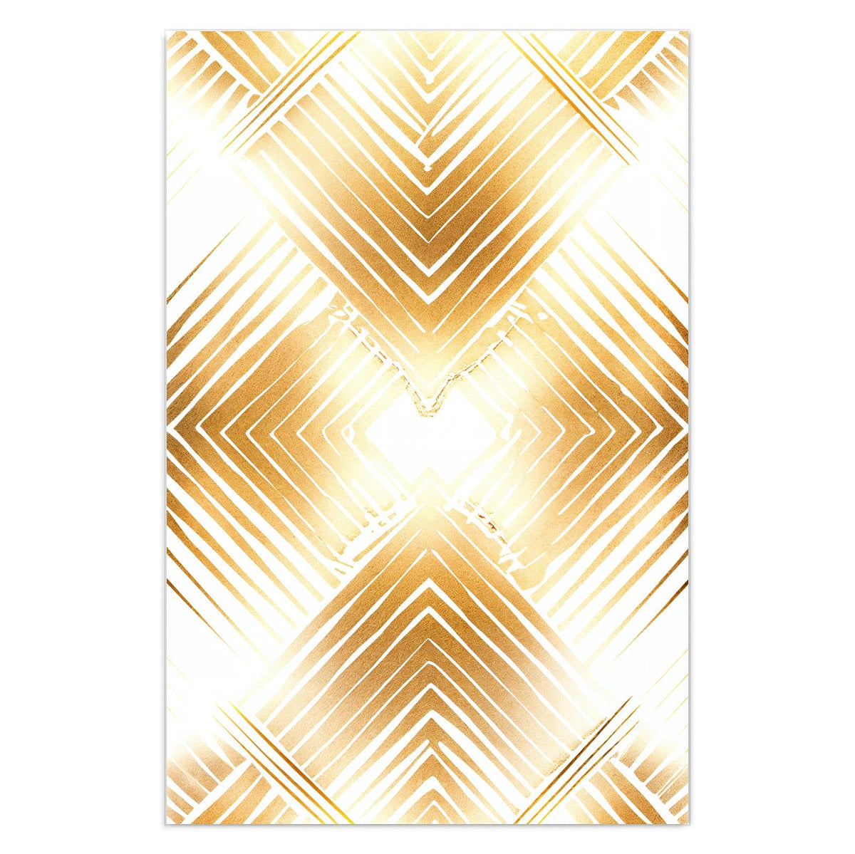 Gitter aus goldenen Rauten, jede aus verschachtelten Winkellinien, Art-déco-Anmutung auf Weiß