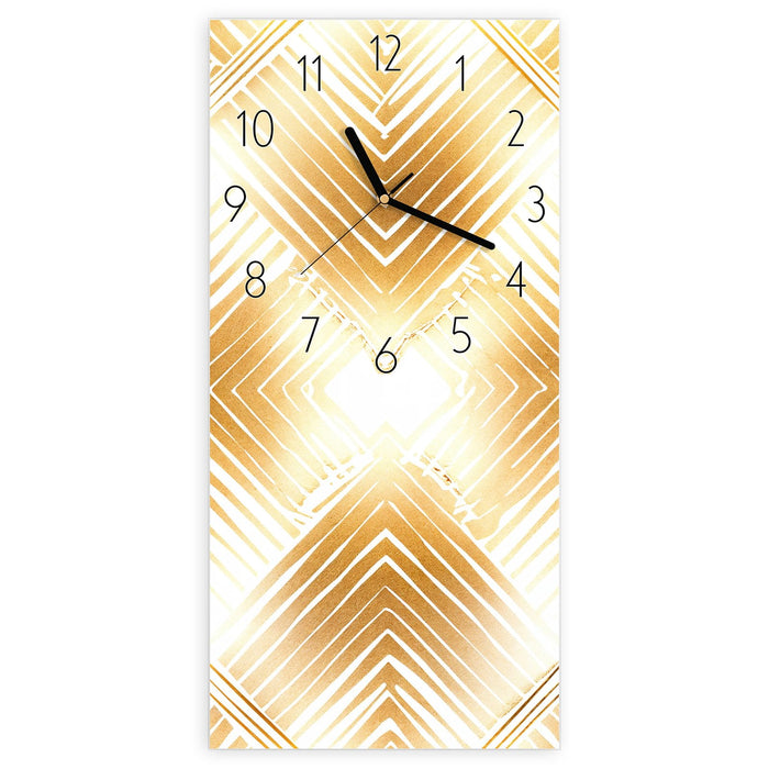 Wanduhr Goldenes Dreiecksmuster aus Glas – Hochformat 30 × 60 cm mit Ziffernblatt Elegant