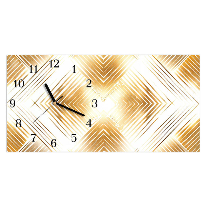 Wanduhr Goldenes Dreiecksmuster aus Glas – Querformat 60 × 30 cm mit Ziffernblatt Klassisch