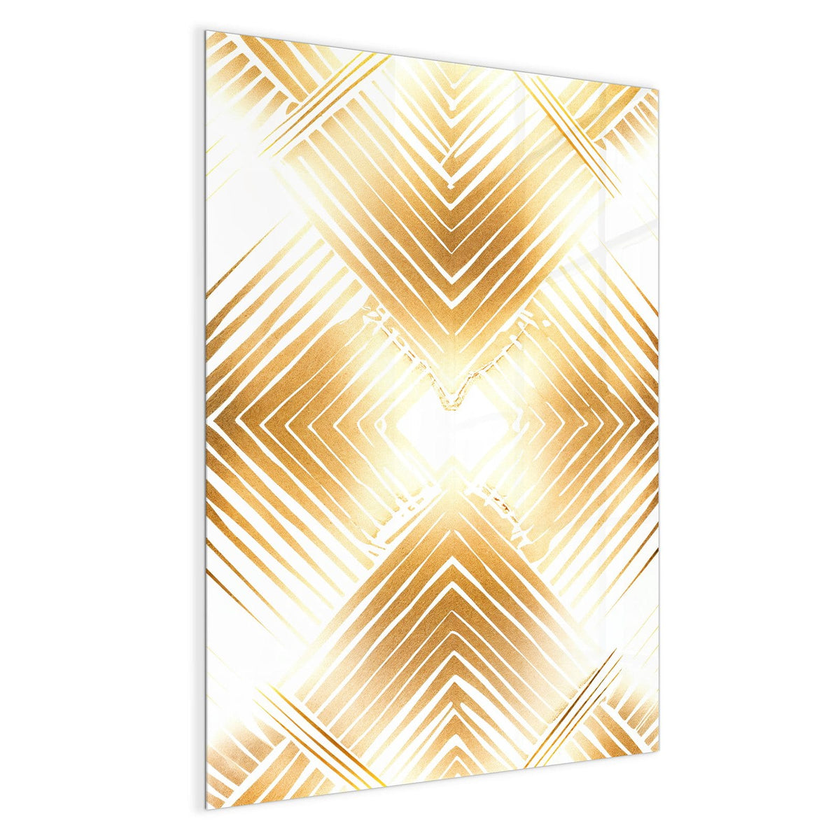 Gitter aus goldenen Rauten, jede aus verschachtelten Winkellinien, Art-déco-Anmutung auf Weiß