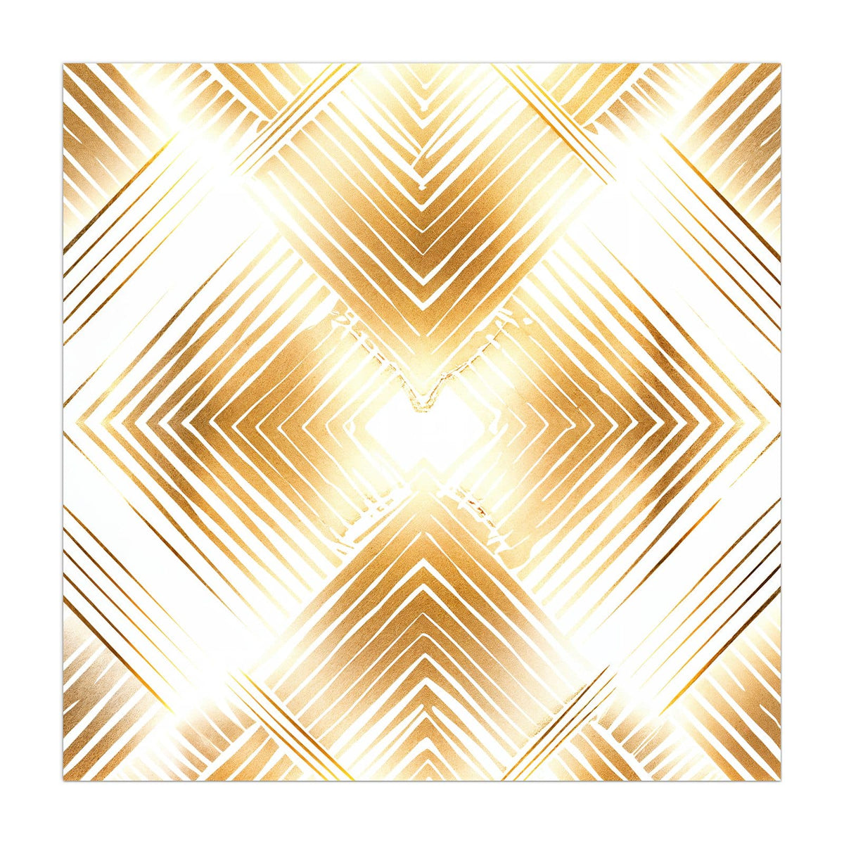 Gitter aus goldenen Rauten, jede aus verschachtelten Winkellinien, Art-déco-Anmutung auf Weiß