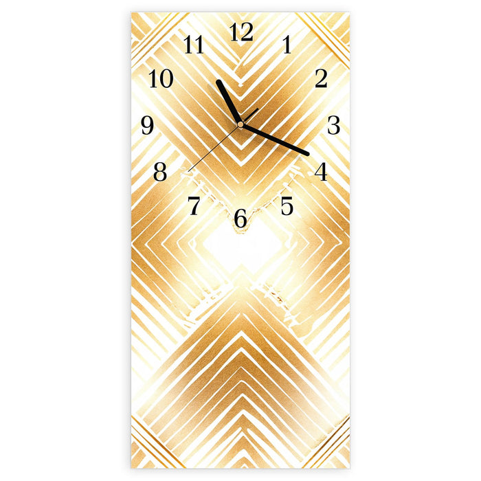 Wanduhr Goldenes Dreiecksmuster aus Glas – Hochformat 30 × 60 cm mit Ziffernblatt Klassisch